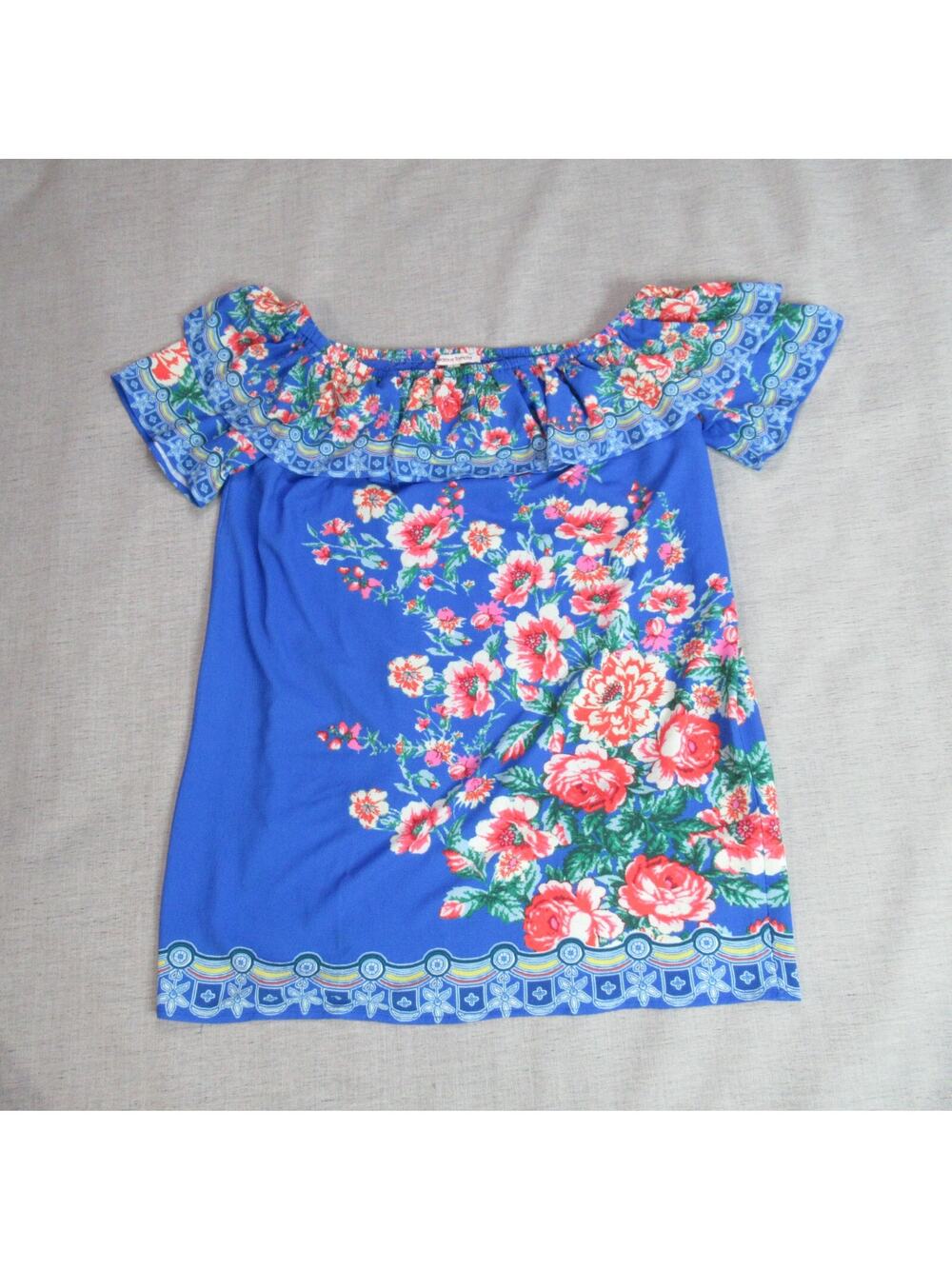 Jealous Tomato Dress Womens Large Blue Floral Ruffle Tropical Resort Sundress